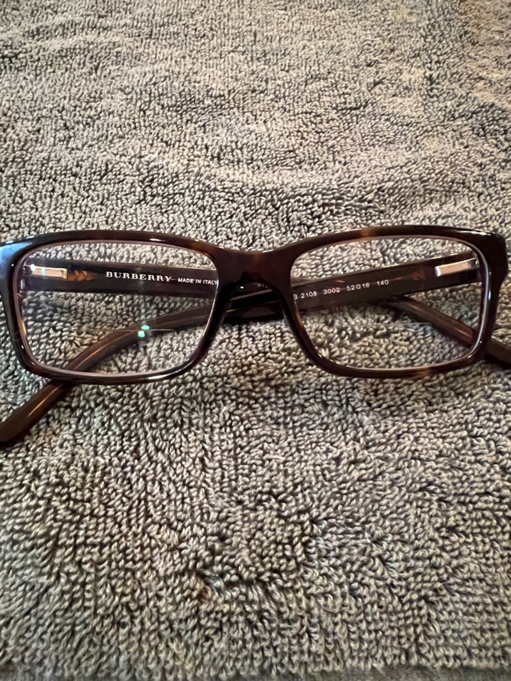 Burberry Tortoiseshell Brown Rectangular Glasses with Gold Logo Accent